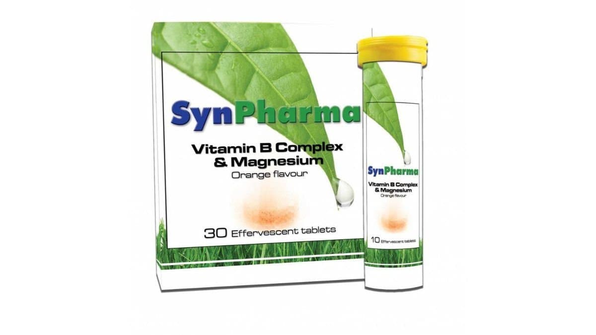 Synpharma Vitamin B Complex & Magnesium. 30 Effervescent Tablets With Orange Flavor