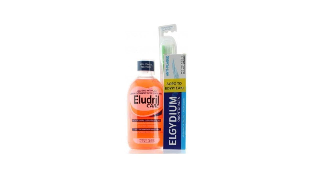 Eludril Care 500ml+Elgydium Anti-Plaque Toothpaste 75ml+ Free Elgydium Clinic Toothbrush 20/100
