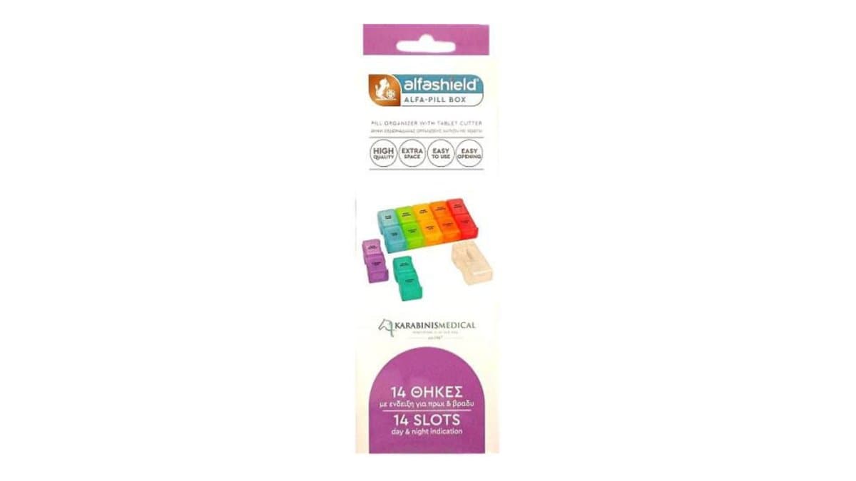 Alfashield Pill Box 14 Slots (Day & Night Indication) & Tablet Cutter