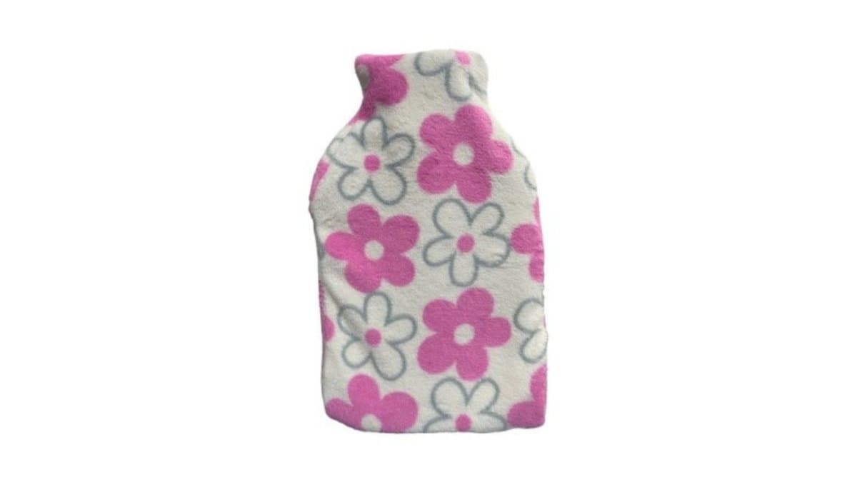 Hot Water Bottle White Fleece Pink Grey Flowers