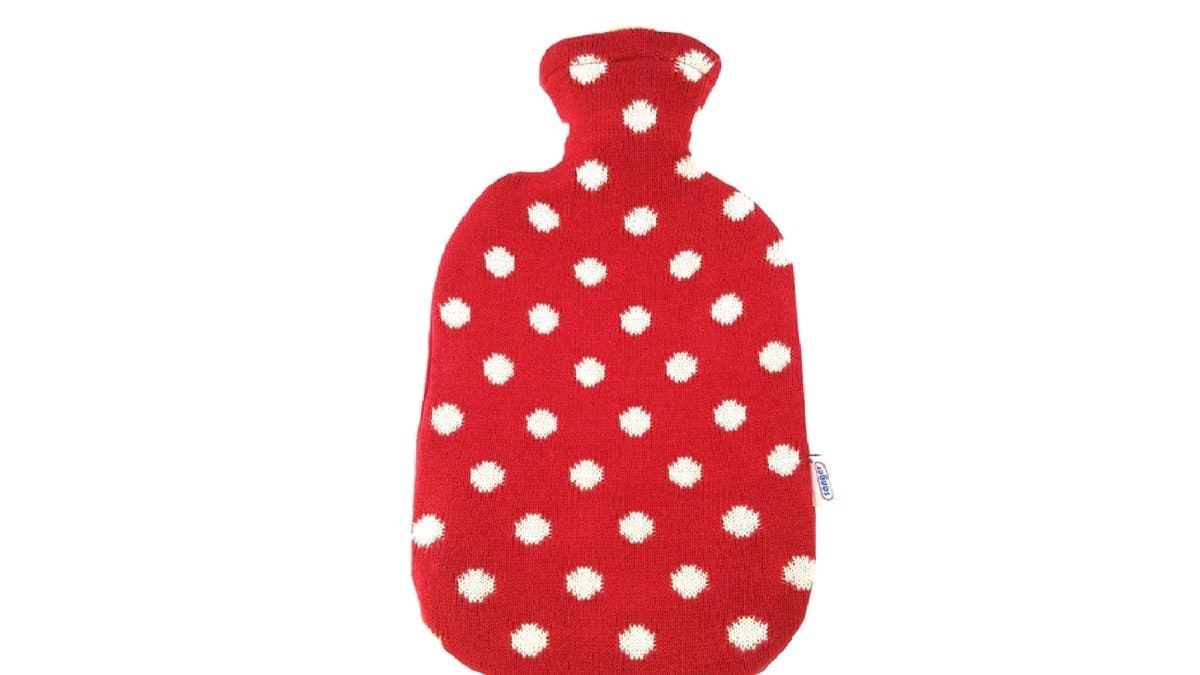 Hot Water Bottle Red Knited Polka Dots