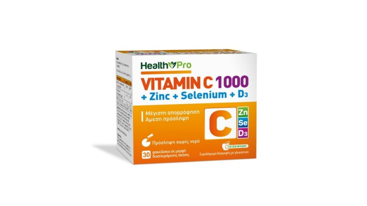 Health Pro Vitamin C 1000mg + Zinc + Selenium + D3 30 Sachets Apple Flavour