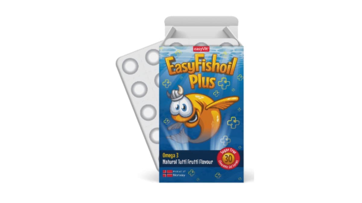 EasyFishOil Plus Omega 3 30 Chewable Gels Natural Tutti Frutti Flavour Sugar-fre
