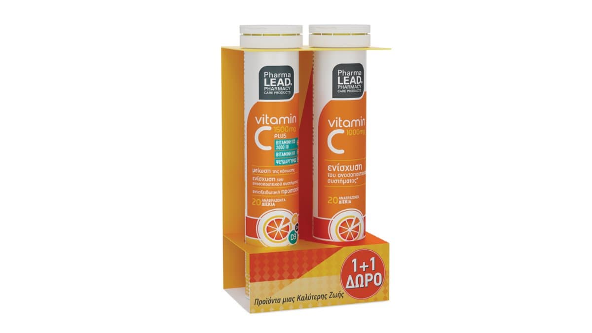 Pharmalead Vitamin C 1500mg Plus Vit.D3 2000IU, Vit. K1, Zinc 20Eff+ FREE Vit.C